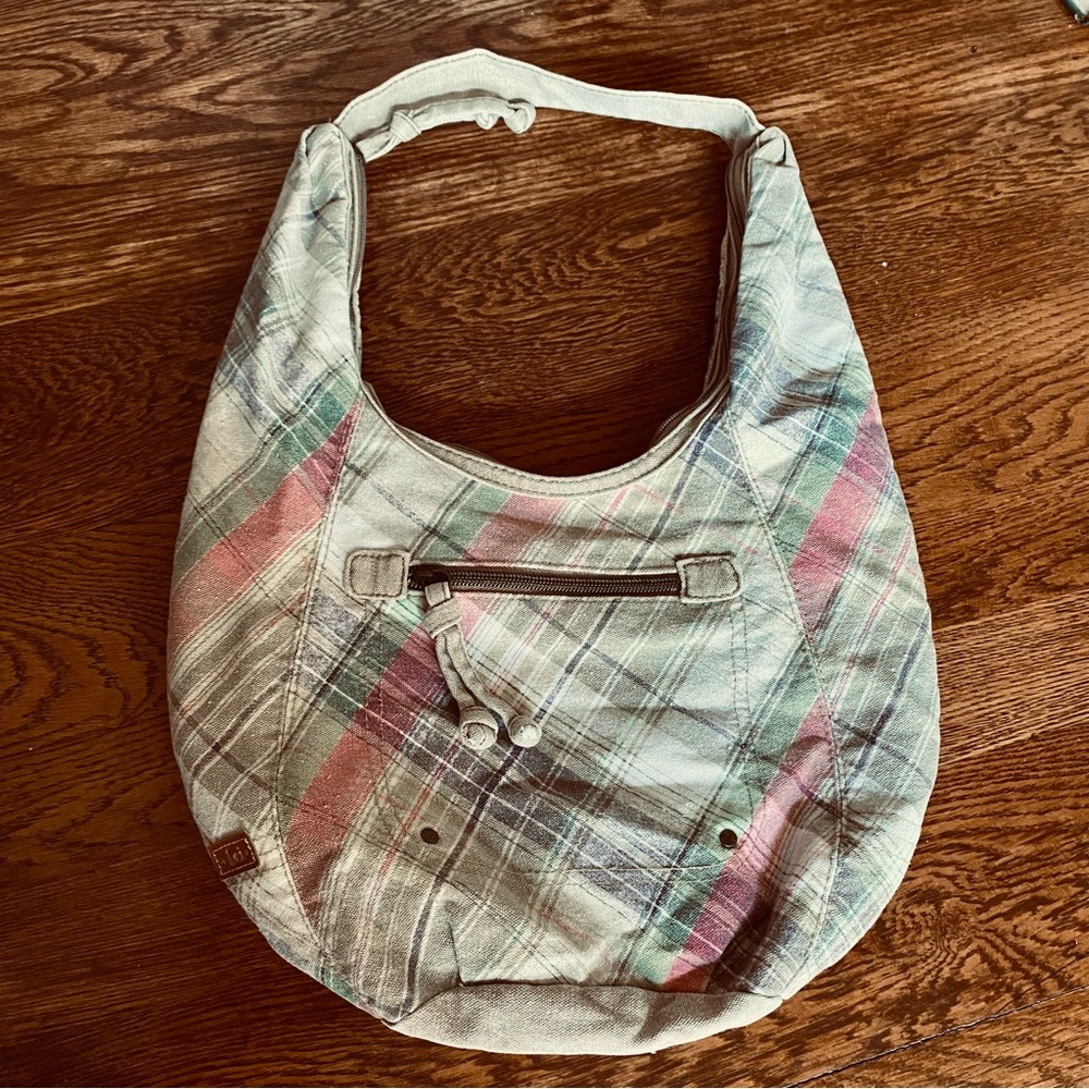 Vintage LEI Plaid Hobo Bag distressed look